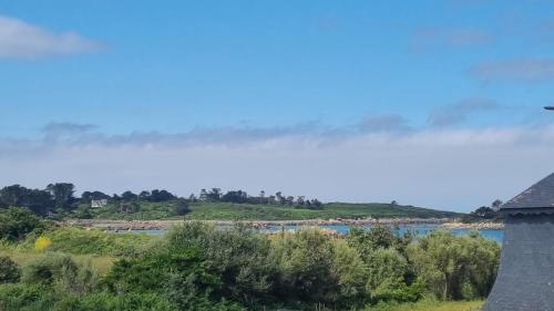 a view of a river with trees and a house at La Chaumière en bord de mer in Trégastel