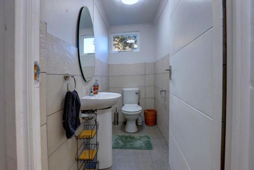 a small bathroom with a sink and a toilet at Casa Dal Mare in Knysna