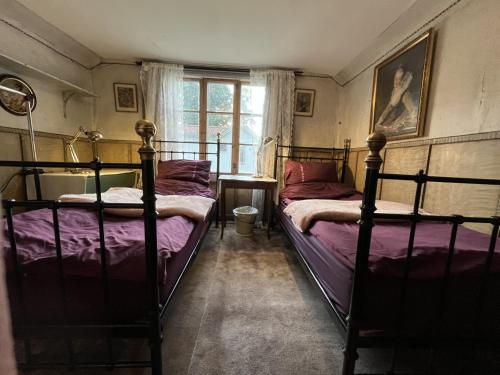 a bedroom with two beds and a window at Rosendala long stay by House Viola, 3 bedroom entire house in Bodafors, sleeps 7 in Bodafors