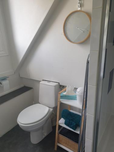a bathroom with a toilet and a mirror at Studio meublé en centre ville proche gare SNCF in Beauvais