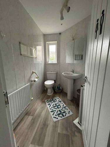a bathroom with a toilet and a sink at The Wee Flat - Donaghadee in Donaghadee