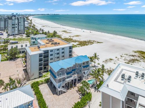 an aerial view of the beach and the ocean at -Warm Sands- Fantastic Gulf Front Duplex! home in Fort Myers Beach