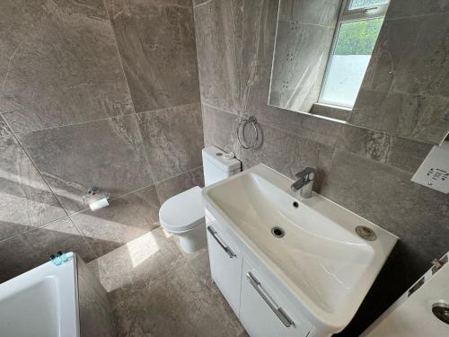 a bathroom with a sink and a toilet at The Bishop Retreat in London