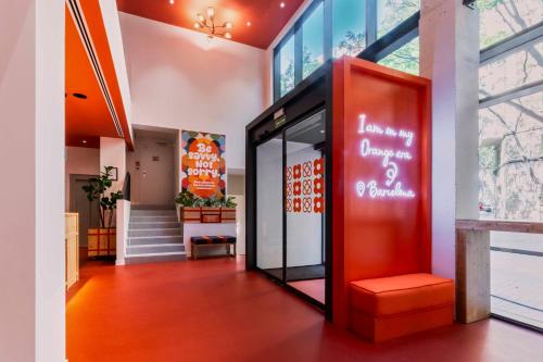 a store front with a sign on the door at easyHotel Barcelona La Sagrera in Barcelona