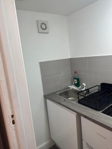 a small kitchen with a sink and a stove at Cosy Studio Near Wembley Stadium OVO in London
