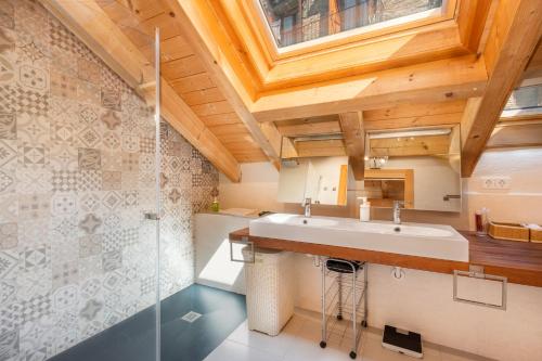 a bathroom with a sink and a shower at Casa Guillem 2 in Tavascan