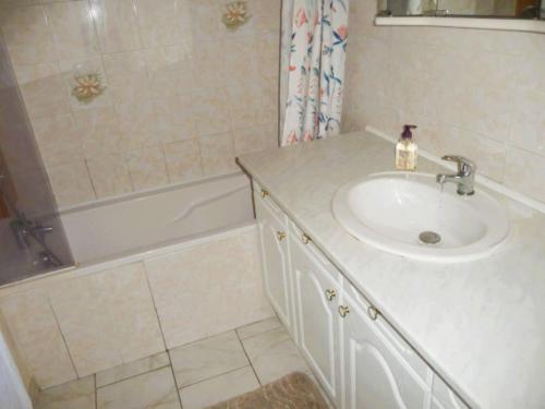 une salle de bain avec un lavabo et une baignoire dans l'établissement Maison du Bonheur, à Taluyers