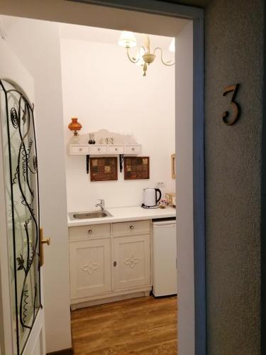 a kitchen with a sink and a counter at Apartments 135 in Vršac