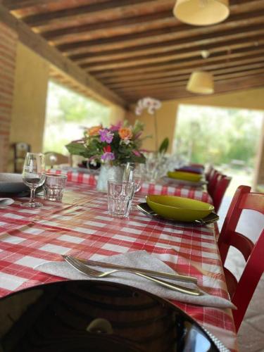 a table with a red and white checkered table cloth at Nonna Nara Bed & Breakfast in Grosseto