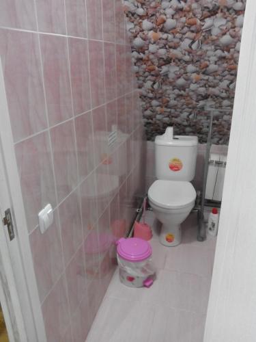 a bathroom with a toilet and a stone wall at Аренда посуточно море 2-12 человек Одесса Крыжановка in Kryzhanivka