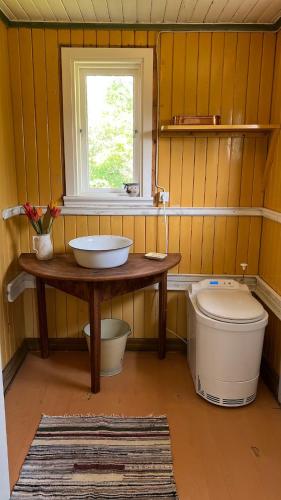 a bathroom with a sink and a toilet at Solbacka in Mysinge