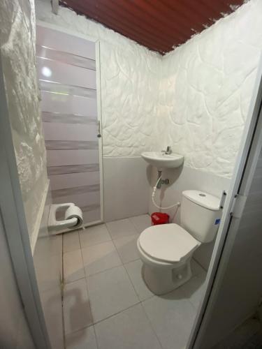 エル・ザイノにあるCabañas Orlando y Más Na' Tayronaのトイレと洗面台のある小さなバスルーム