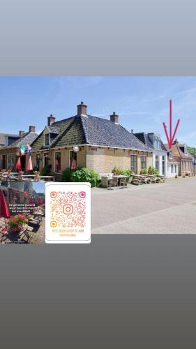 two pictures of a house with a sign in front of it at LITTLENEIGHBOUR in Pingjum
