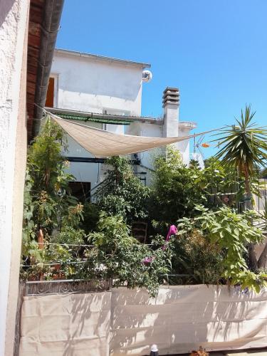a hammock on the side of a building with plants at Plan B in Imperia