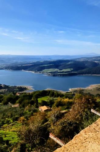 a view of a lake from the top of a hill at Il Respiro del Borgo in Civitella Del Lago