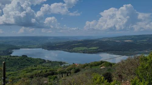 a view of a lake from a hill at Il Respiro del Borgo in Civitella Del Lago