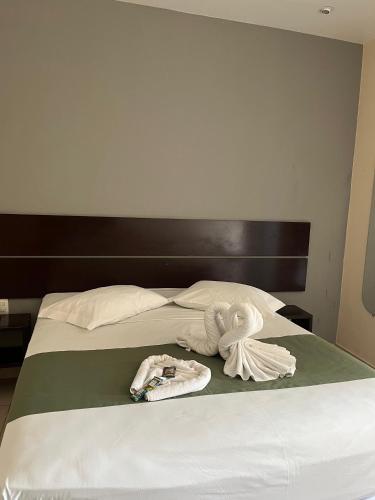a bedroom with a bed with a towel on it at Hotel do Sol Executive in São Sebastião
