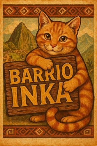 a sign with a cat holding a sign that reads barrio india at Barrio Inka B&B in Cusco
