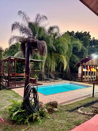 a palm tree next to a swimming pool at SR Dom Quixote in São Pedro