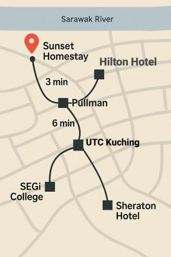 a map of the sunset homestead hotel at Sunset Homestay - Backpacker Hostel Self Checkin in Kuching