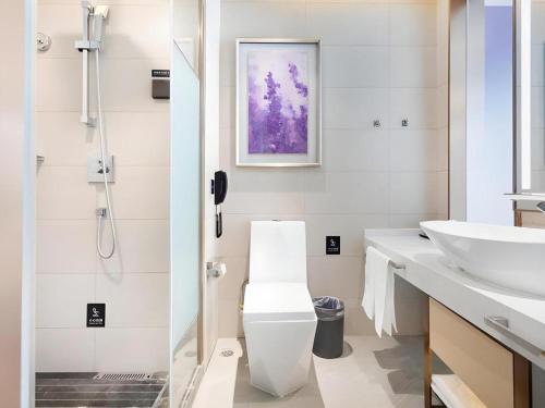 a bathroom with a toilet and a sink at GreenTree Eastern Hotel Kashgar Oid City Xiangfei Park in Kashgar