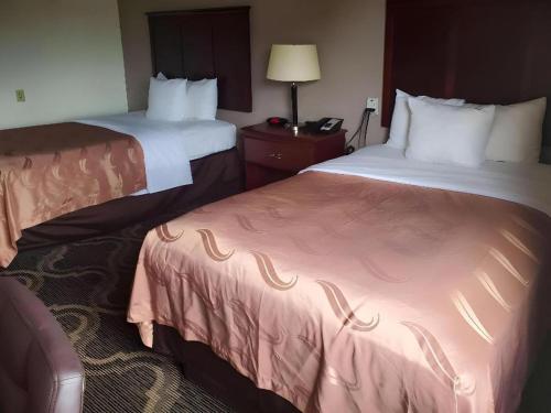 a hotel room with two beds and a lamp at Quality Inn Prattville I-65 in Prattville