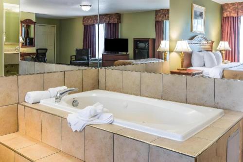 a bath tub in a room with a large mirror at Quality Inn & Suites Ann Arbor Hwy 23 in Ann Arbor