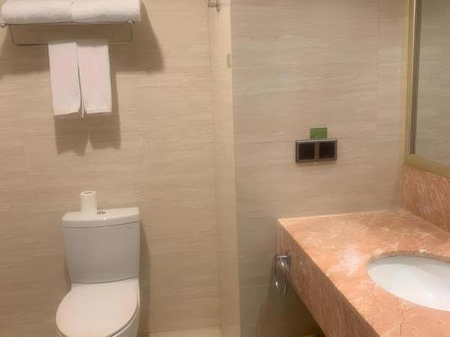 a bathroom with a toilet and a sink at New Century Manju Hotel Shanghai New International Expo Center in Shanghai