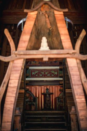 an overhead view of a stairway in a building at Suankaew​ art​ hostel​ in Chon Buri
