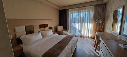 a hotel room with a large bed and a window at Dream Land Oasis 14-704 apartment in Chakvi