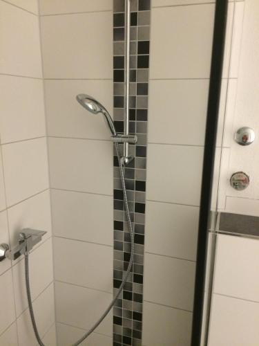 a shower with a shower head in a bathroom at Ferienwohnung Casa Sunita in Nordheim