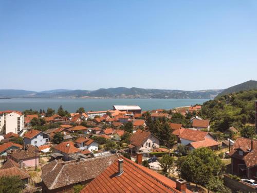 a town with red roofs and a body of water at Luxury Apartments Danube in Golubac