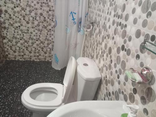 a bathroom with a white toilet and a sink at Shanti Guest House Ella in Ella