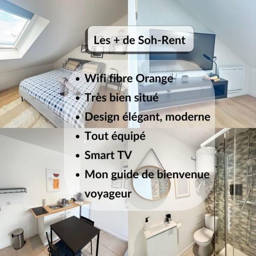 a collage of three pictures of a bedroom at Soh Rent Strasbourg Studio 1Tv - Wifi proche gare in Strasbourg