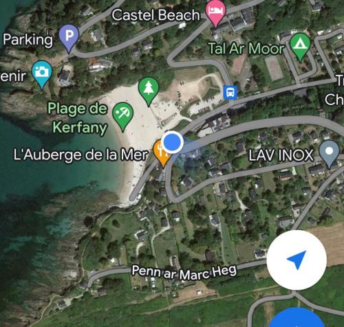 a map of the intersection of a freeway at Le Belaven, Neuf, Cosy, Terrasse, jardin, Kerfany Plage, 1 à 6 pers in Moëlan-sur-Mer