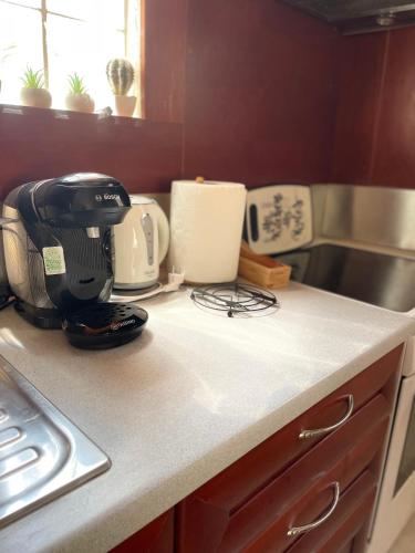 a kitchen counter with a mixer and a sink at Casa Bellina in Evropoúloi
