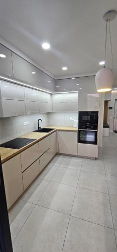 a large kitchen with a sink and a stove at PREMIUM apartments ЖК Автограф, Институт сердца, МВЦ, Центр серця, Братиславская, Юность, Черниговская, Левобережная, Дарница in Kyiv