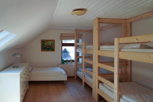 ライヒェナウにあるHirschwangerhof - Commons Hubの二段ベッドが2つと窓のある部屋