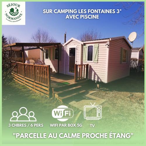 a rendering of a tiny house with a deck at Mobilhome 6P 3CH Nature & Sport - Ivry-La-Bataille - Séjour Normandie in Ivry-la-Bataille