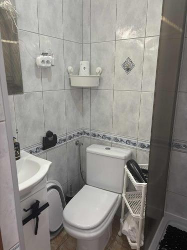 ボボリンにあるCichy Zakątekのトイレと洗面台のある小さなバスルーム