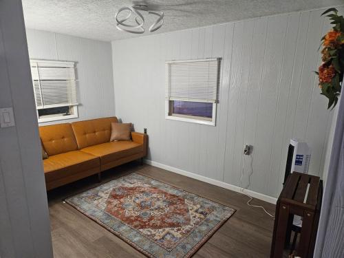 a living room with a couch and a rug at Super Comfy Entire Home in Scranton
