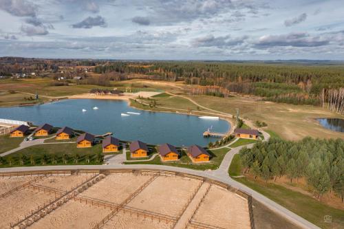 an aerial view of a resort on a lake at Royal Horse Resort in Balkasodis
