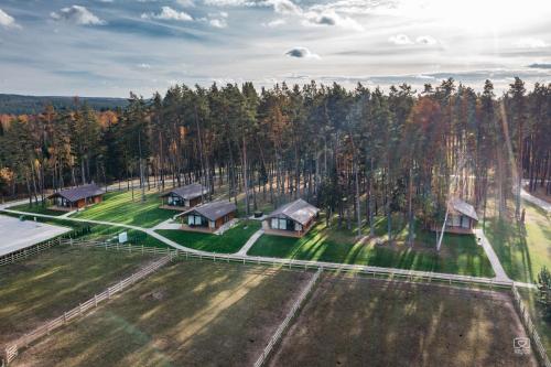 an aerial view of a house in the woods at Royal Horse Resort in Balkasodis
