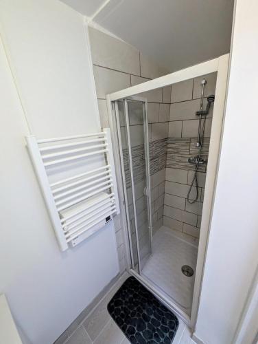 a shower with a glass door in a bathroom at 2 bedroom house Bourbourg in Bourbourg