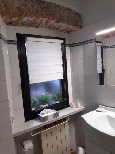 baño con ventana y lavabo en Casa Canetta - Mini appartamento in centro a Verbania Intra, en Intra