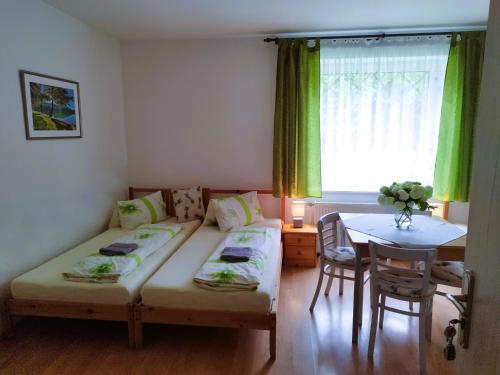 ein Wohnzimmer mit einer Couch und einem Tisch in der Unterkunft Ubytovanie na Frantšachte in Banská Štiavnica