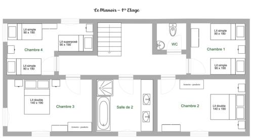 a floor plan of a house at Moulin de la Touche - Manoir Piscine Nature in Plouguenast Langast