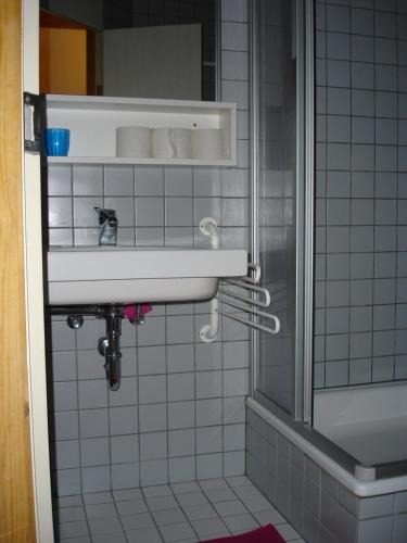 a bathroom with a sink and a shower at Welcome-Bienvenue-Добро пожаловать in Flachau
