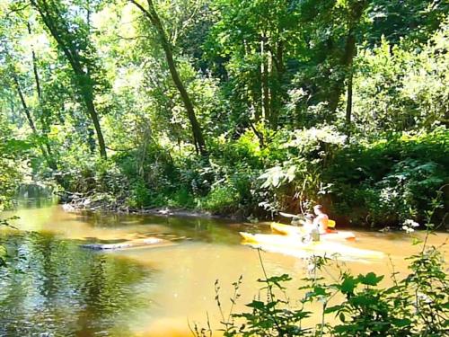 a person sitting on a raft in a river at Moulin de la Touche - Domaine Piscine in Plouguenast Langast