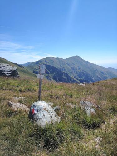 a sign on top of a hill with a rock at Baita LA CANAL silenzio e relax in Monastero di Lanzo